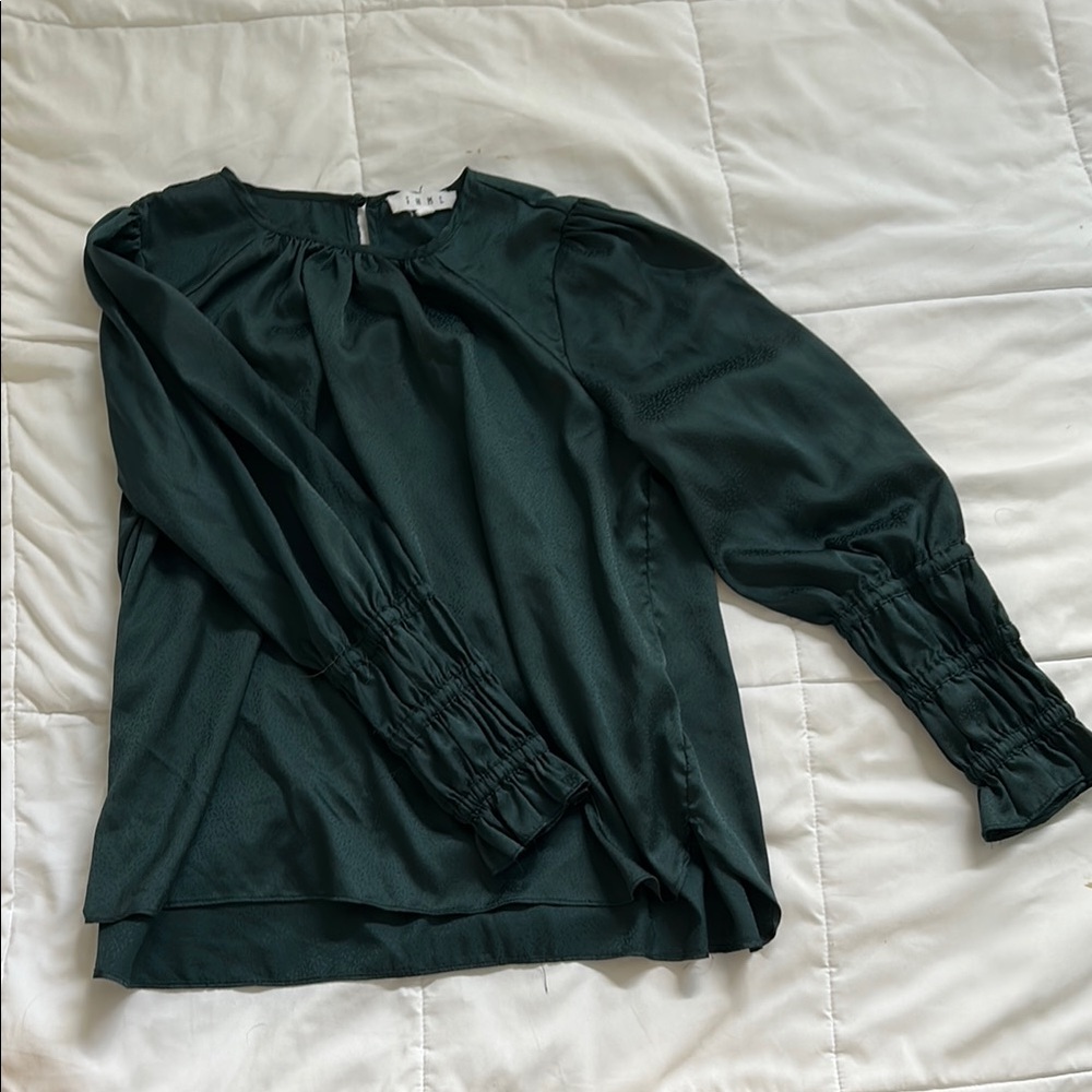 Puff Sleeve Green Silky Women's Blouse